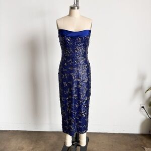 $645 NWT Theia Strapless Sequin Midi Dress in Electric Violet Sz 4